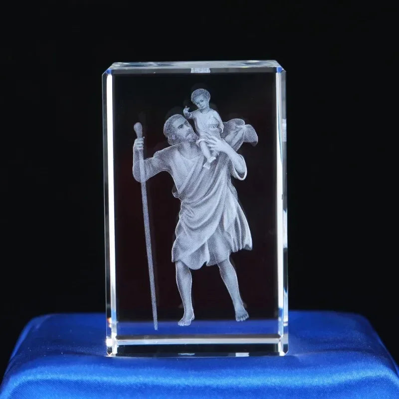 3D Crystal Cube Christian Jesus Cross Figurine Home Decor Virgin Mary Laser Engrave Crystal Religious Gifts for Women'S Birth