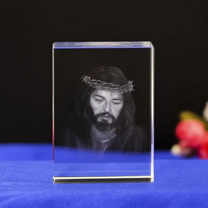 3D Crystal Cube Christian Jesus Cross Figurine Home Decor Virgin Mary Laser Engrave Crystal Religious Gifts for Women'S Birth