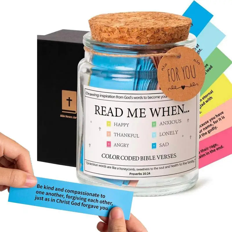 Bible Verses in a Jar Glass Prayer Jar with Colorful Bible Verses Gratitude & Blessings Holy Jar with Scripture Cards Color