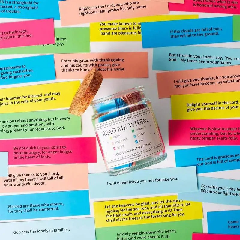 Bible Verses in a Jar Glass Prayer Jar with Colorful Bible Verses Gratitude & Blessings Holy Jar with Scripture Cards Color