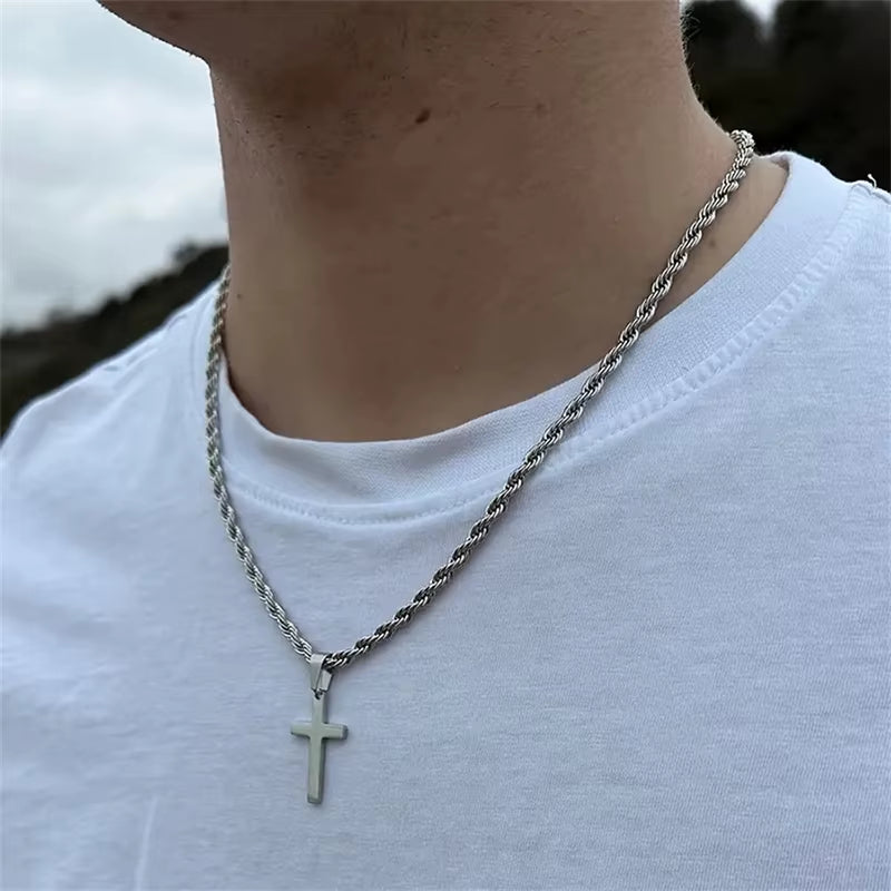 New Stainless Steel Cross Pendant Necklace for Men Women Minimalist Gold Color Jewelry Male Female Necklaces Chokers Gifts 2024